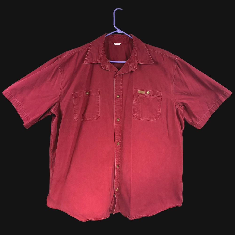 Vintage Carhartt Mens 2XL Red Work Shirt 100% Cotton Short Sleeve 100149 640